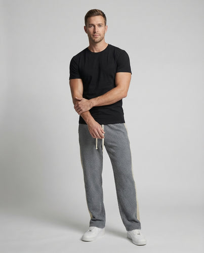 Herren Waffelstrick Freizeithose Weit Tunnelzug