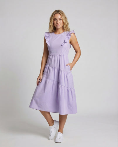 Damen Stufenkleid A Linie Rüschenträger