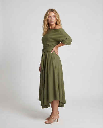 Damen Asymmetrisches Kleid Gürtel Taschen