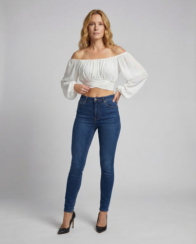 Damen Carmen Crop Top Puffärmel