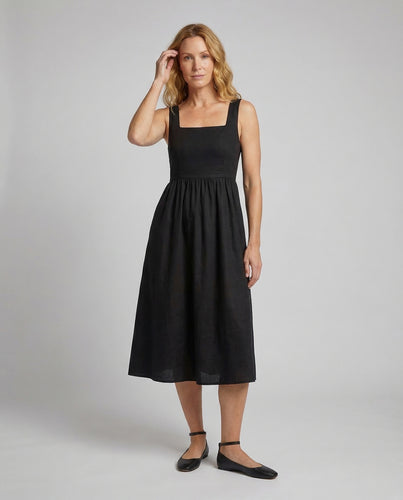 Damen Midikleid Eckiger Ausschnitt Taschen