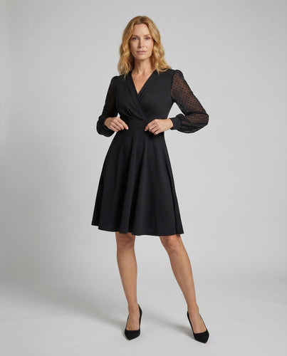 Damen Wickelkleid A Linie Punktärmel