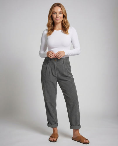 Damen Cordhose High Waist Umschlag