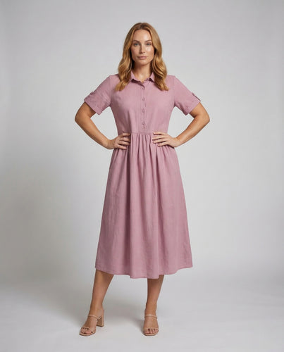 Damen Hemdblusenkleid Geraffte Taille