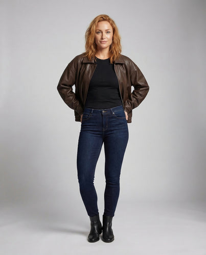 Damen Oversize Kunstlederjacke Reißverschluss