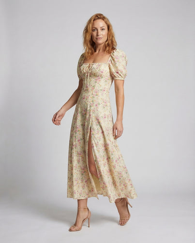 Damen Maxikleid Herz Ausschnitt Schlitz