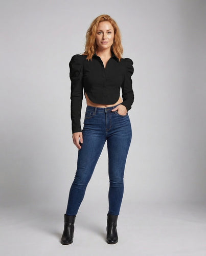 Damen Cropbluse Cut Out Puffärmel