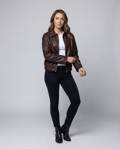 Damen PU Lederjacke Kurz Hemdkragen