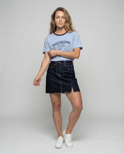 Damen T Shirt Kontrastkragen Print