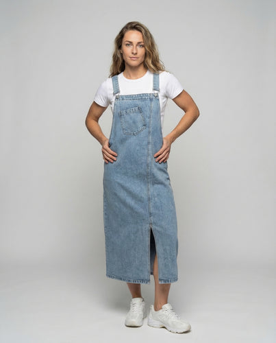 Damen Jeans Latzkleid Midi