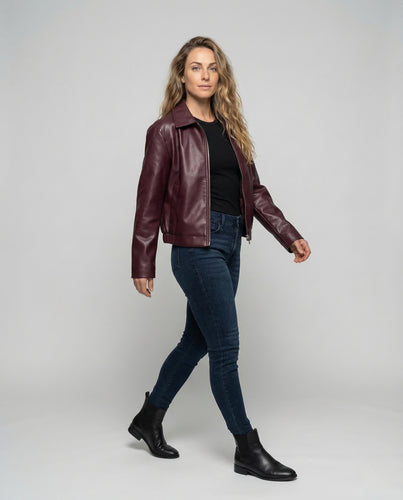 Damen Oversize Kunstlederjacke Reißverschluss