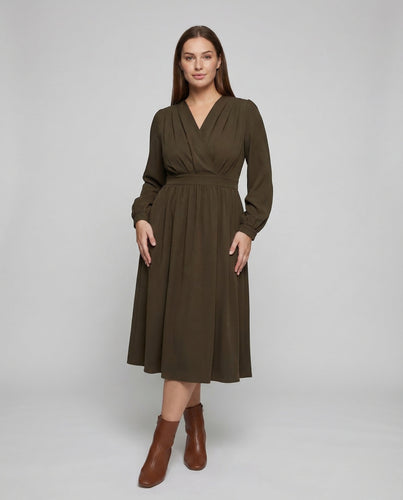 Damen Wickelkleid Plissee Taschen