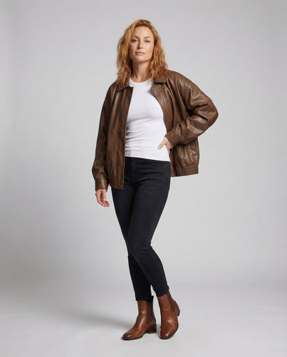 Damen Kunstlederjacke Weit Reißverschluss