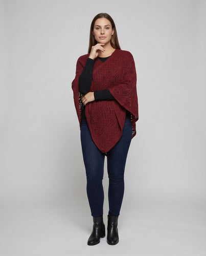 Damen Strickponcho Ajourmuster