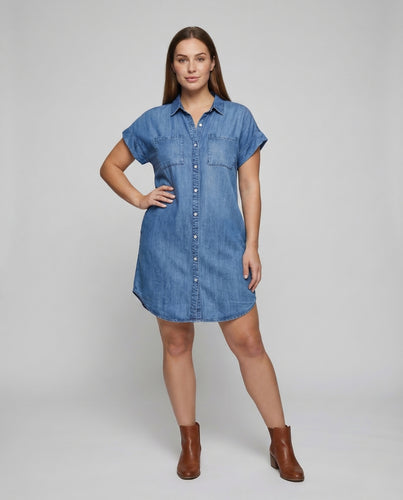 Damen Jeans Hemdkleid Taschen