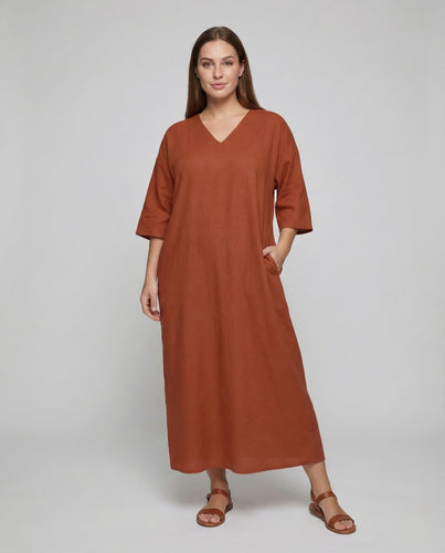 Damen Leinen Kaftankleid Lang
