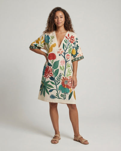 Damen Strand Kaftan Tunika V Ausschnitt