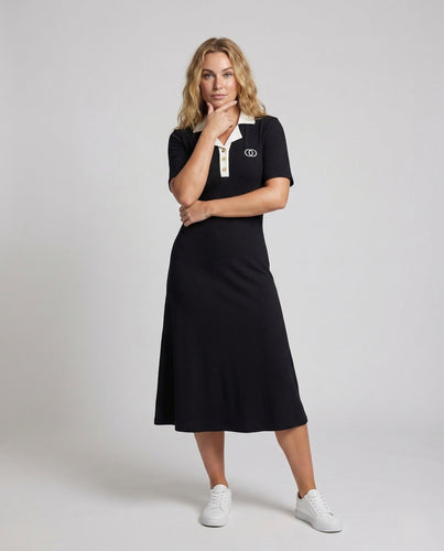 Damen Polo Midikleid Kontrastkragen