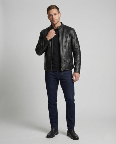 Herren Leder Bikerjacke Westernpasse