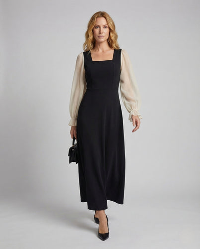 Damen Maxikleid Chiffon Ballonärmel