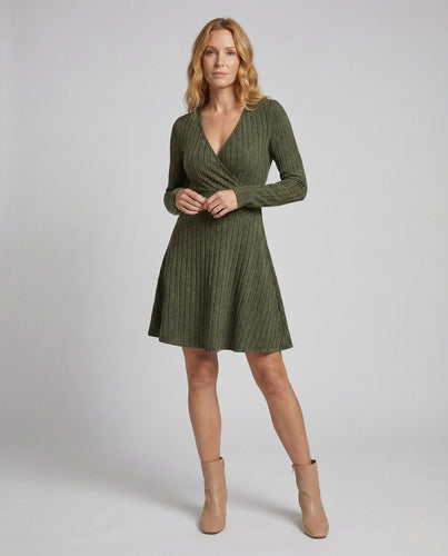 Damen Ripp Wickelkleid A Linie