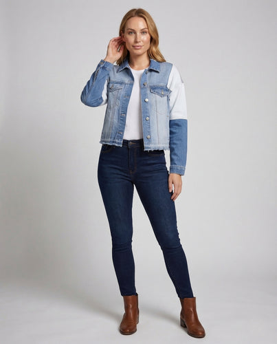Damen Jeansjacke Patchwork Kurz