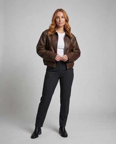Damen Lederjacke Kurz Revers