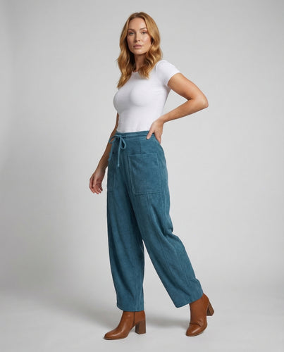Damen Cordhose Weit Elastikbund