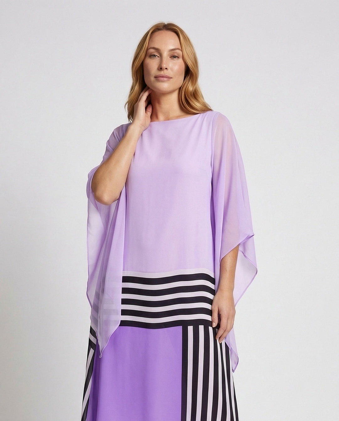 Damen Chiffon Maxikleid Fledermausärmel