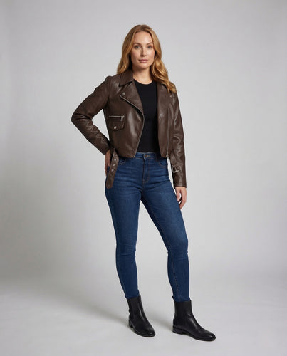 Damen Bikerjacke Veganleder Tailliert Reißverschluss