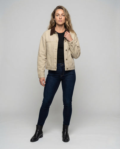 Damen Jeansjacke Kurz Cordkragen