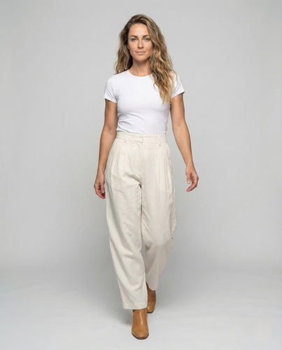 Damen Leinen Set Pullover Bundfaltenhose