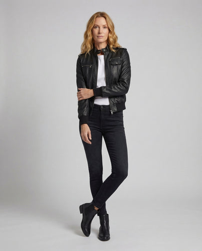 Damen Bikerjacke Tailliert Rippbündchen