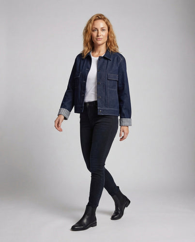Damen Jeansjacke Boxy Brusttaschen