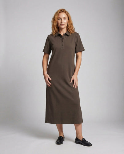 Damen Polokleid Maxi Baumwolle