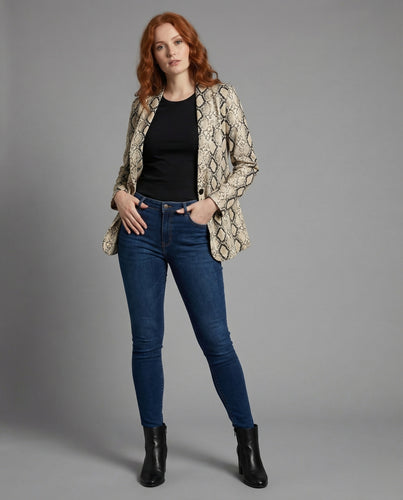 Damen Longline Blazer Schlangenprint