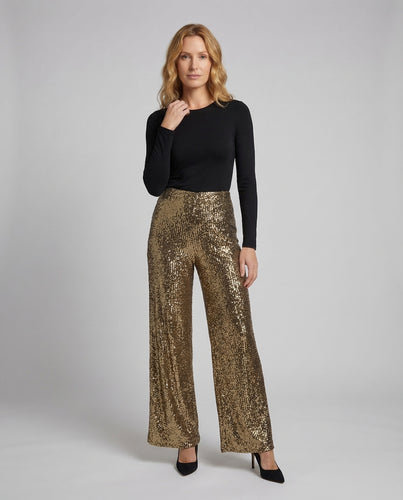 Damen Pailletten Palazzo Hose