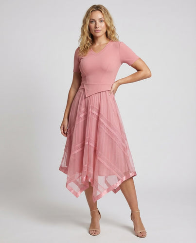 Damen Midikleid Strick Stufenrock