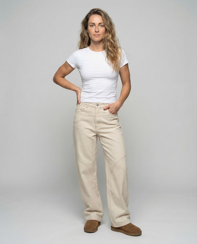 Damen Denim Hose Weit High Waist