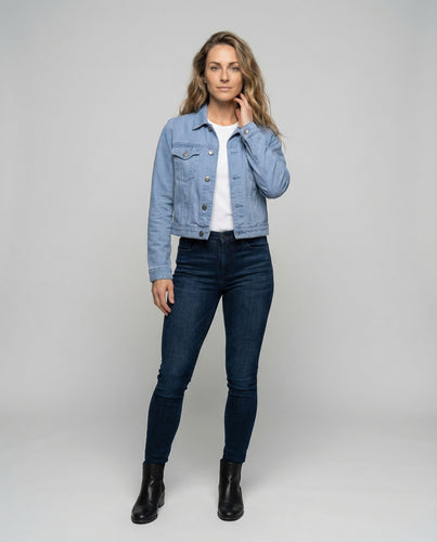 Damen Jeansjacke Kurz Brusttaschen