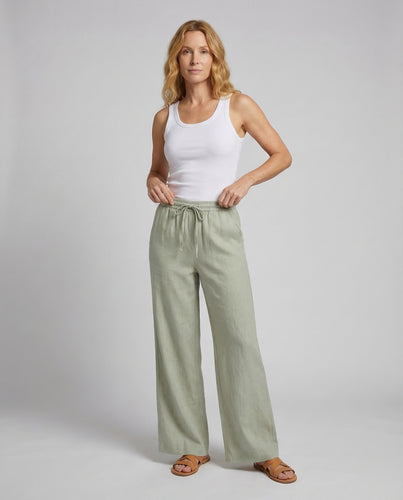 Damen Leinenhose Weit Elastikbund