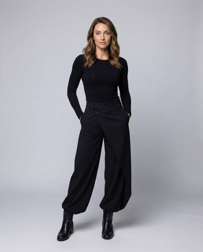 Damen Wickelhose Weit High Waist