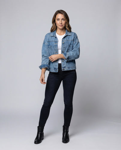 Damen Cropped Denimjacke Oversize