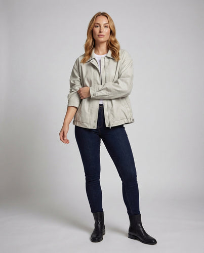 Damen Lederjacke Locker Hemdkragen