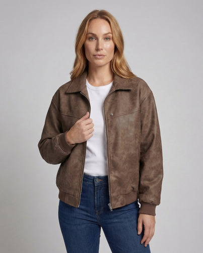 Damen Wildleder Bomberjacke Kurz