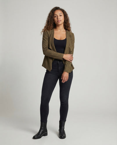 Damen Wasserfalljacke Wildlederoptik