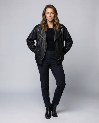 Damen Bikerjacke Kunstleder Weit