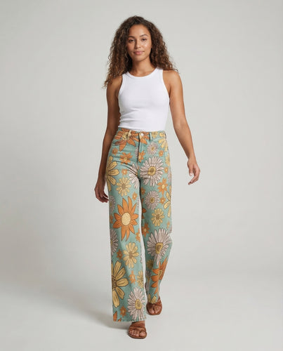 Damen Schlagjeans Floral