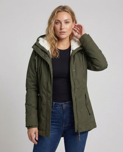 Damen Mittellange Winterjacke mit Kapuze & Wattierter Fütterung | R&B