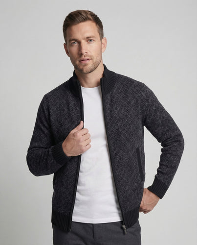 Herren Strickjacke mit Zipper & Rautenmuster, Sportlicher Schnitt | R&B